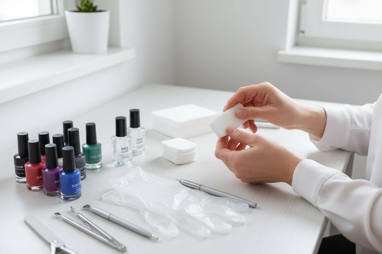 Nageldesign selber machen: Kreative Ideen für gesunde Nägel mit Nagellacken und Werkzeug auf einem Tisch.