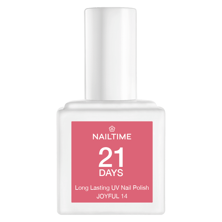 21 DAYS UV Nagellack No.14 JOYFUL in Peach Orange mit zarter pinker Nuance für bis zu 3 Wochen Haltbarkeit.