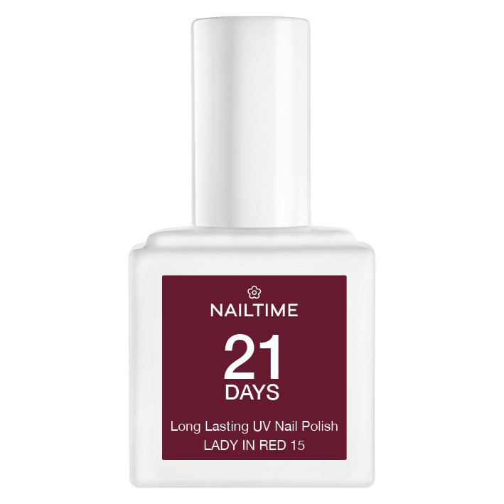 21 DAYS UV Nagellack "Lady in Red" 8ml, kräftiges Rubinrot, bis zu 3 Wochen Haltbarkeit, vegan und tierversuchsfrei.