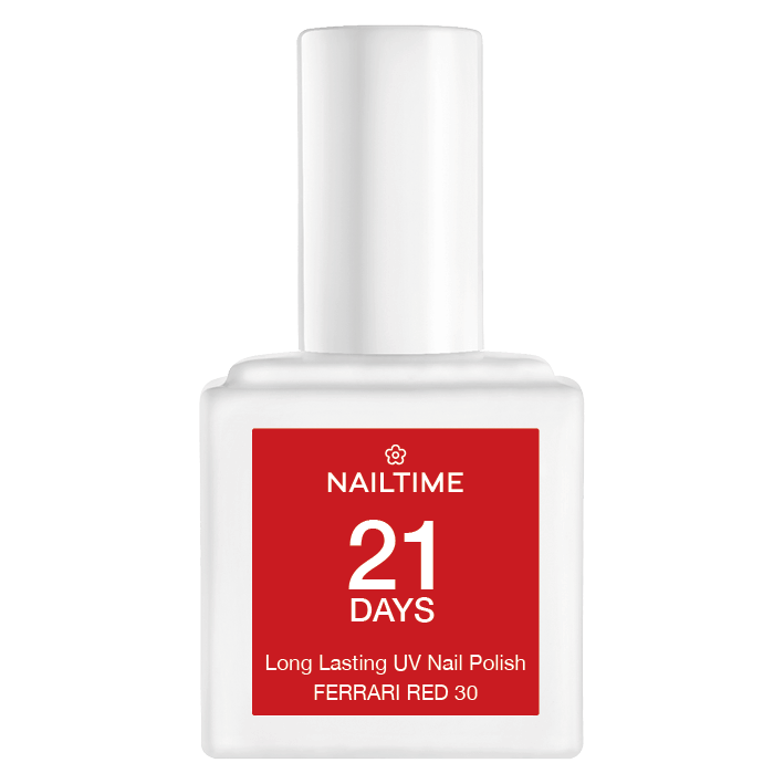21 DAYS UV Nagellack No.30 Ferrari Red, lange Haltbarkeit, vegan, ohne HEMA, HQME, perfekter Glanz und Widerstandskraft.