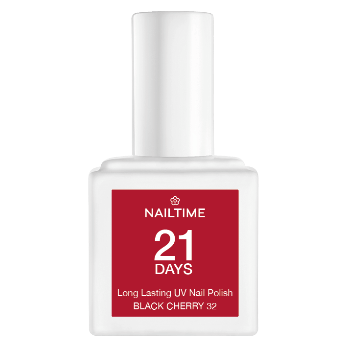 21 DAYS UV Nagellack No.32 BLACK CHERRY 8ml in einer schlichten Flasche, ideal für perfekte Nägel mit bis zu 3 Wochen Haltbarkeit.