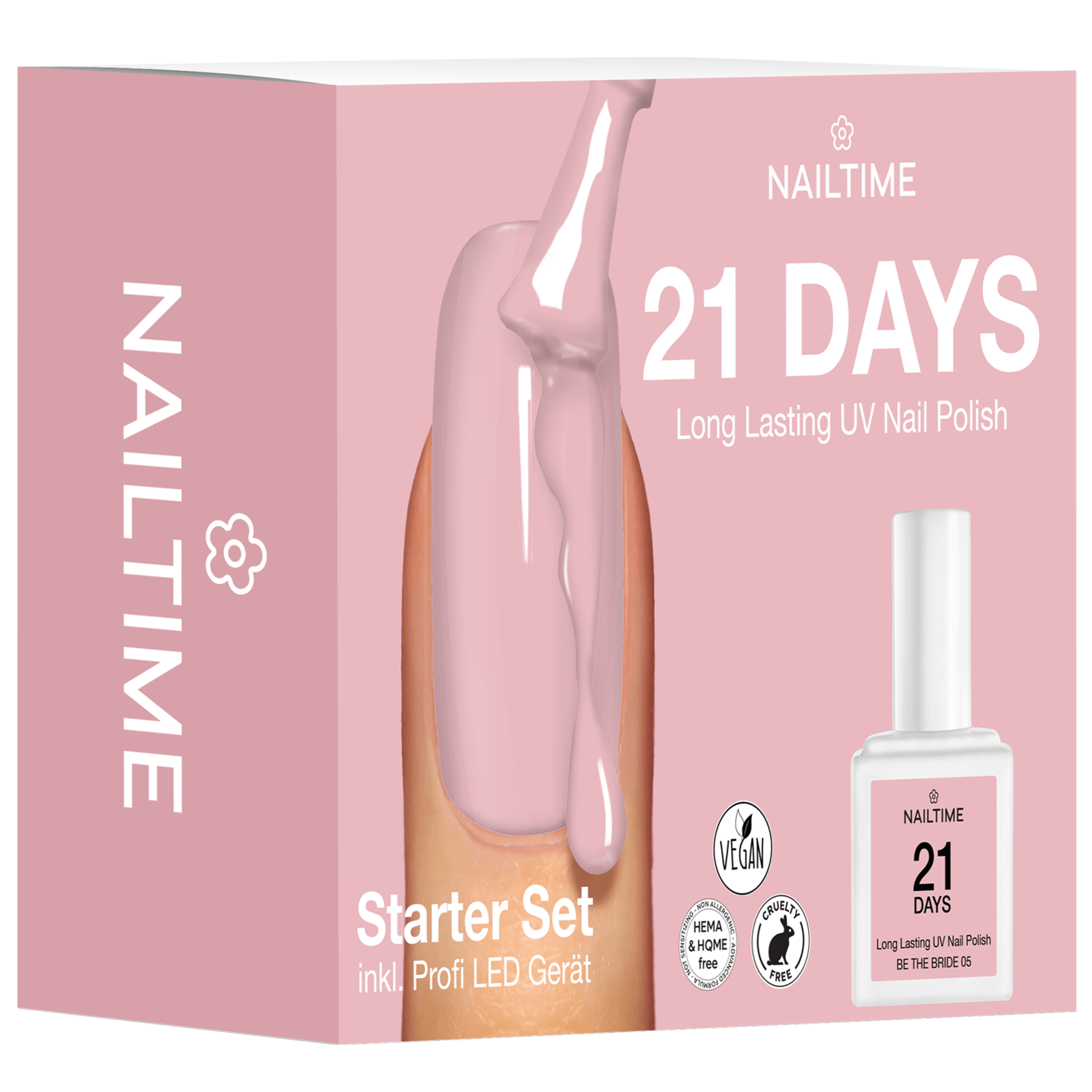 21 DAYS Starter Set mit UV Nagellack für perfekte Nägel, 3 Wochen Haltbarkeit, vegan und tierversuchsfrei.