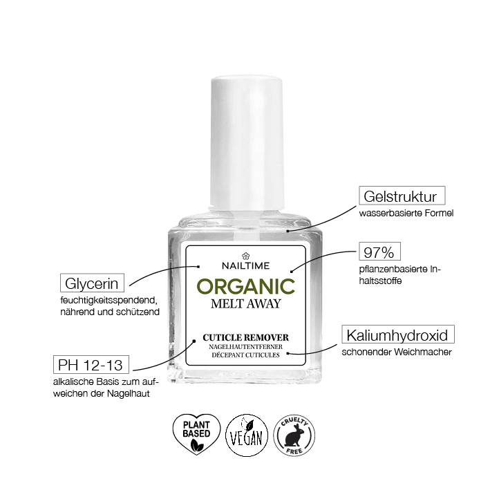 Organic 🌱 Melt Away Cuticle Remover 8ml for gentle, effective hand 💅 and nail care 👐. Vegan, allergen-free, and cruelty-free!