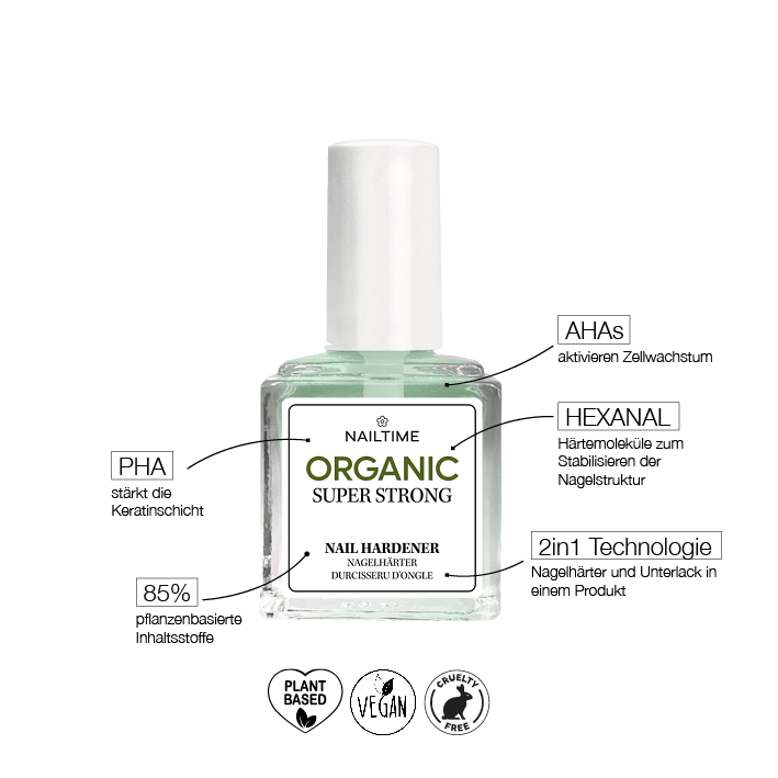 Organic 💅 Nagelhärter 8ml 🧪 für starke & gesunde Nägel 🌱, pflanzenbasiert, vegan, mit AHA & PHA für bessere Nagelstruktur.