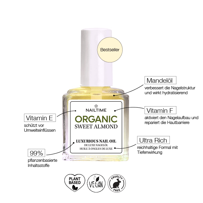 Organic Sweet Almond Nail Oil 🥜💅 — Bestseller für Hand- und Nagelpflege. Feuchtigkeit & Nährstoffe für schöne Nägel 🌱✨