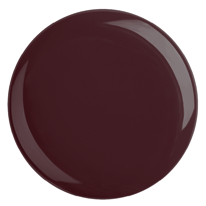 Runder, glänzender Nagellack in tiefem Schwarz-Rot für elegante Nägel.