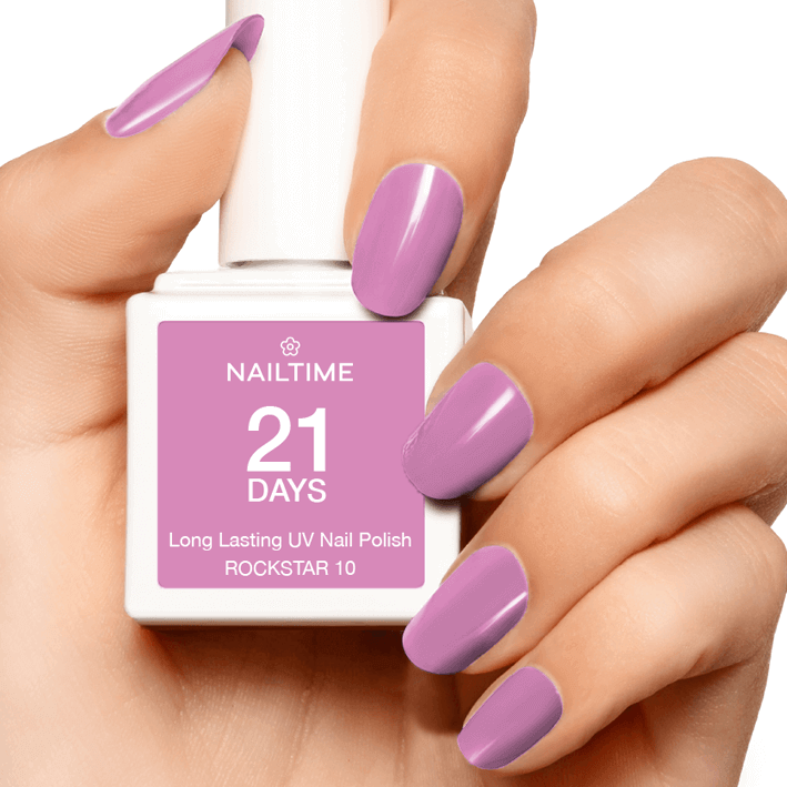 21 DAYS UV Nagellack ROCK STAR 10 in leuchtendem Lila, perfekte Nägel mit bis zu 3 Wochen Haltbarkeit.