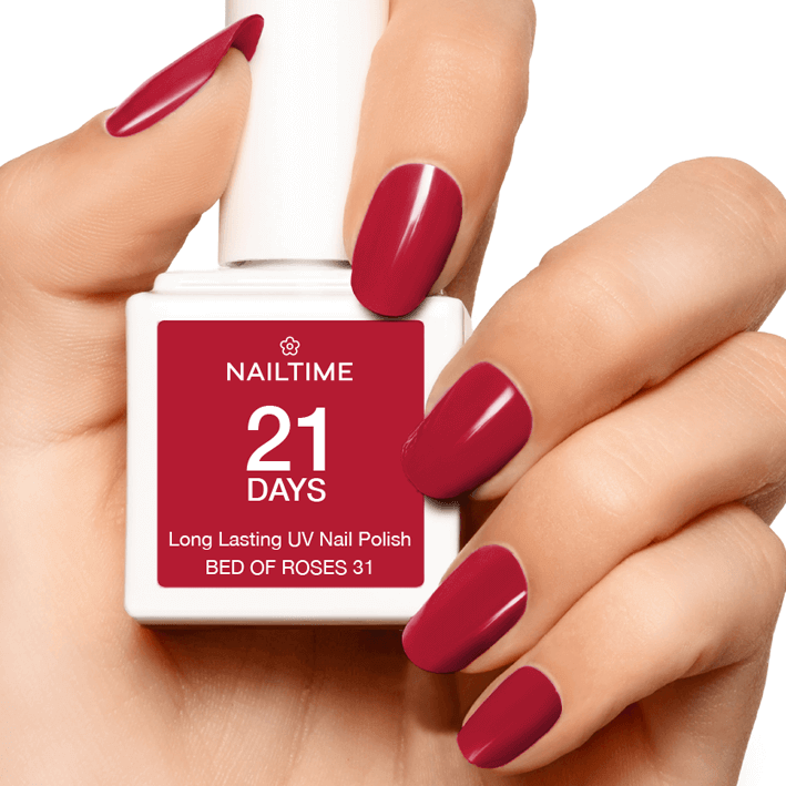 21 DAYS UV Nagellack No.31 Bed of Roses in tiefem Rot, ideal für perfekte Nägel mit bis zu 3 Wochen Haltbarkeit.