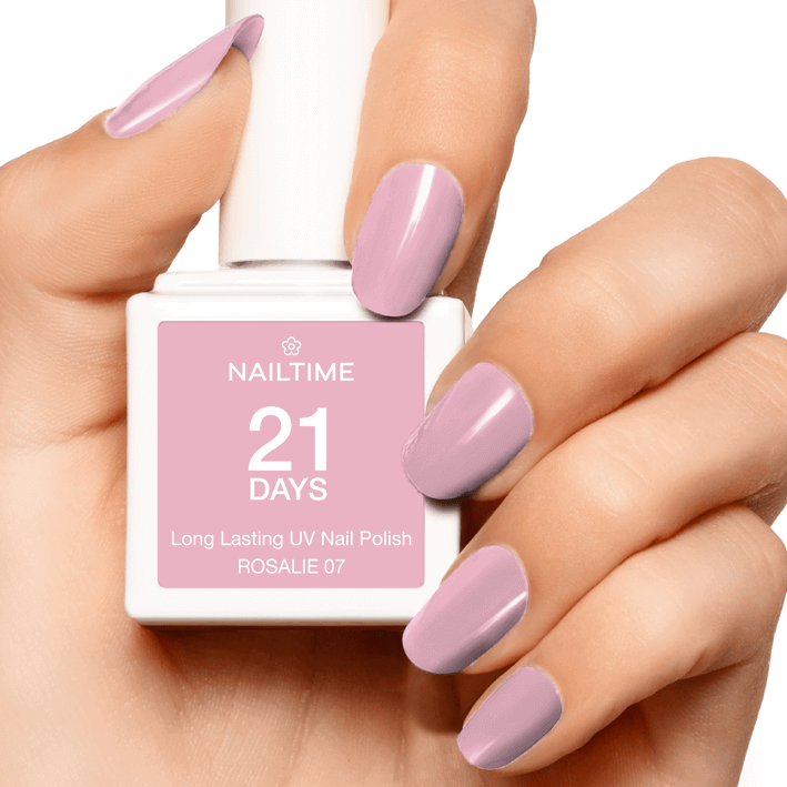 21 DAYS UV Nagellack No.07 Rosalie in Rosa, perfekt fĂĽr 3 Wochen Haltbarkeit, kratzfest und vegan.