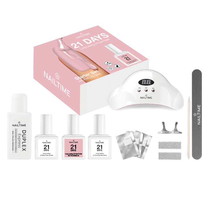 21 DAYS Starter Set von NAILTIME: UV Nagellack mit Gel-Formel für perfekte Nägel bis zu 3 Wochen ohne Splittern.