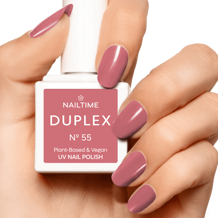DUPLEX NAIL POLISH No.55 Rose Blossom - vegan, plant-based UV nail polish in glamorous nude-pink.