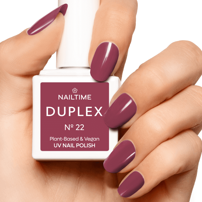 DUPLEX Nail Polish No. 22 - Miss Princess, vegan, plant-based, dries in 90 seconds, long-lasting raspberry red shade.