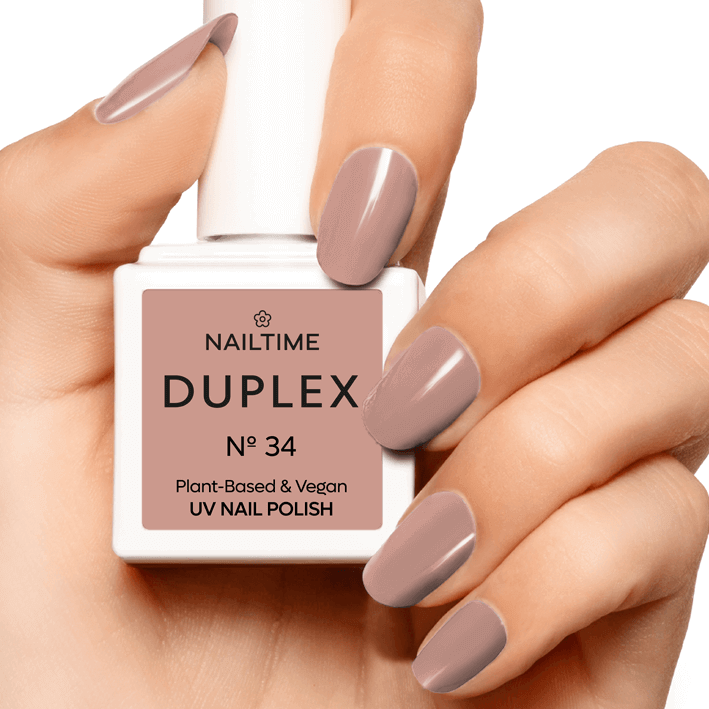 DUPLEX N°34 UV bio nagellack in Nude-Rose, pflanzenbasiert, vegan, trocknet in 90 Sekunden, hält bis zu 3x länger.