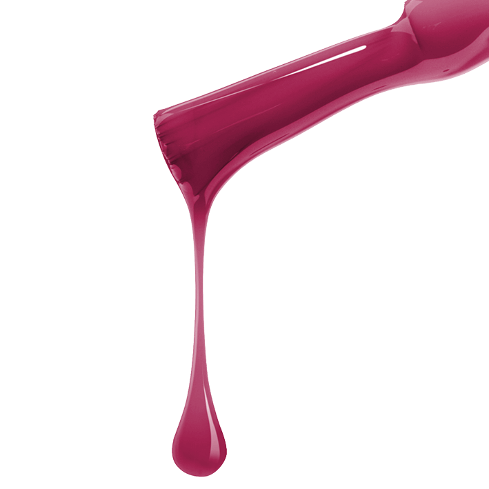 DUPLEX UV Bio Nagellack No.52 Rebell Rose in kräftigem Fuchsia-Pink, Tropfen sichtbar am Pinsel.