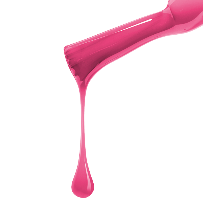 Pink-red DUPLEX UV BIO nail polish No.53 Bubble Gum dripping from the brush, showcasing its vibrant color.