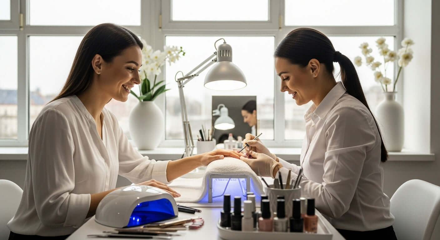 Zwei Frauen während einer Maniküre mit UV-Nagellack – wie er funktioniert, Nailtime.