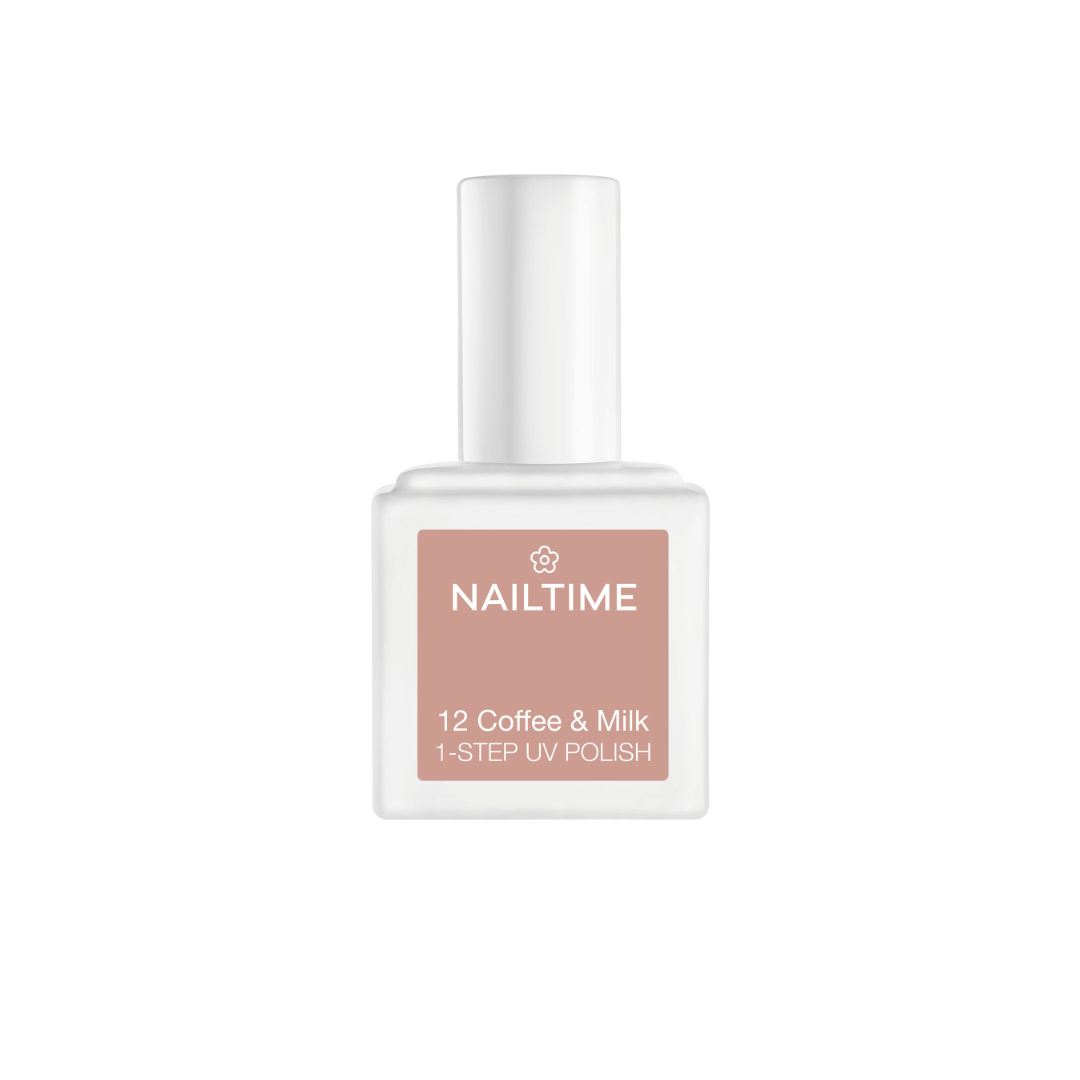 1-STEP UV POLISH 12 Coffee & Milk von NAILTIME – 3in1 Nagellack für perfekt glänzende Nägel in Sekunden.
