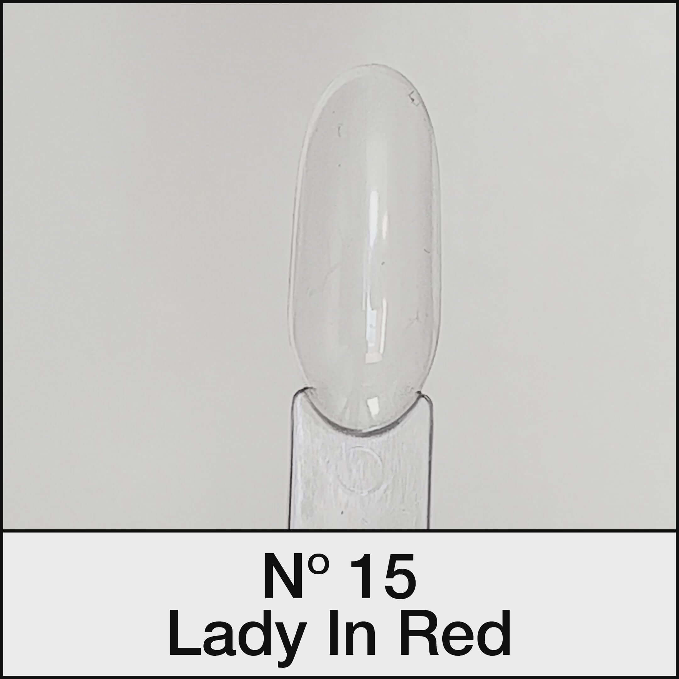 21 DAYS UV Nagellack No.15 'Lady In Red' auf Nagelspitze, kräftiges Rubinrot, vegan und tierversuchsfrei.