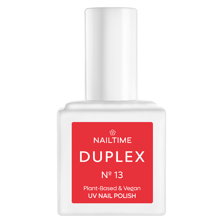 DUPLEX NAIL POLISH No.13 - Sexy Plunge, vegan and plant-based UV bio nail polish in fresh peach shade.