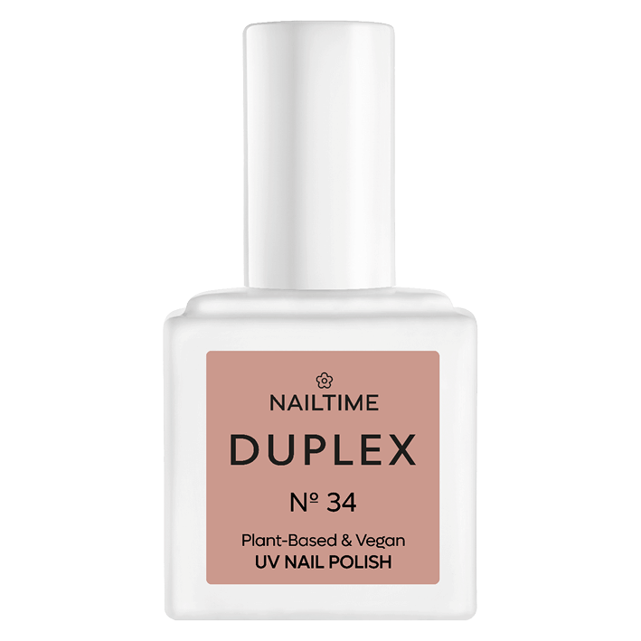 DUPLEX NAIL POLISH No.34 - Touch of Powder, vegan plant-based UV nail polish in soft nude-rose shade.