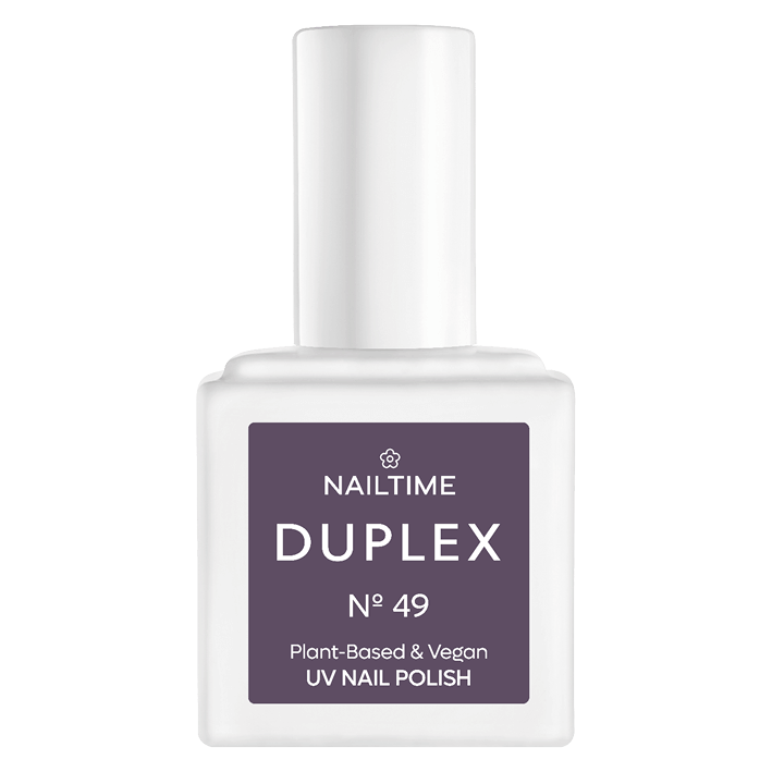 DUPLEX Nail Polish No.49 - Harmony, a vegan, plant-based UV nail polish in dark plum violet.