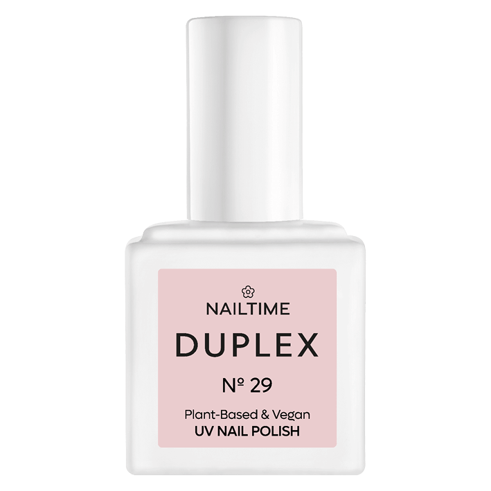 DUPLEX NAIL POLISH No.29 Sweetheart, vegan plant-based UV formula, dries in 90 seconds, lasts 3x longer than regular nail polish.