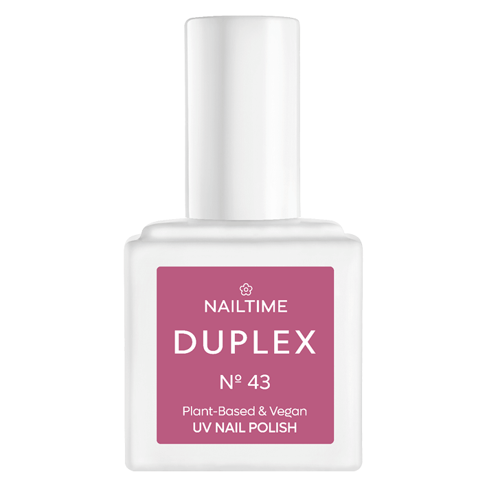 DUPLEX Nail Polish No.43 Wild Plum, vegan and plant-based, dries in 90 seconds and lasts 3x longer than regular polishes.