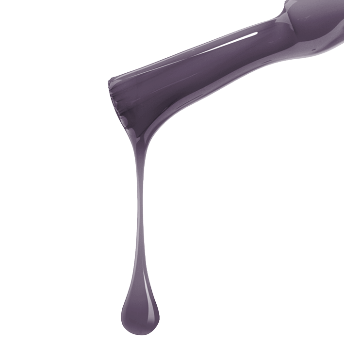 DUPLEX NAIL POLISH No.49 - Harmony, dark plum-violet plant-based UV nail polish dropping from the brush.