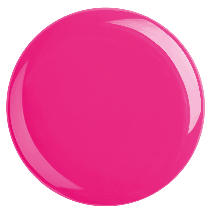DUPLEX UV BIO Nagellack No.54 Hippie Chic in kräftigem, dunklem Pink auf runder Plate.