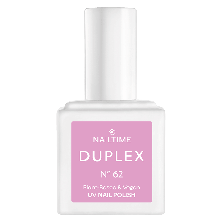 DUPLEX NAIL POLISH No.62 - Love & Roses, vegan UV nail polish with plant-based ingredients in bright baby pink.