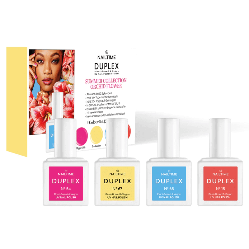 DUPLEX Orchid Flower Summer Collection UV nail polish set with vibrant colors for stylish summer nails.