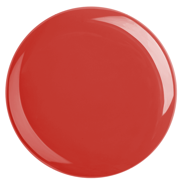 Red glossy dinner plate, round shape, perfect for serving meals or decorative use.